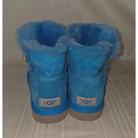 UGG Australia Mini Bailey Button Blue Suede Ankle Boots Women US 8 #3352 - Picture 10 of 12